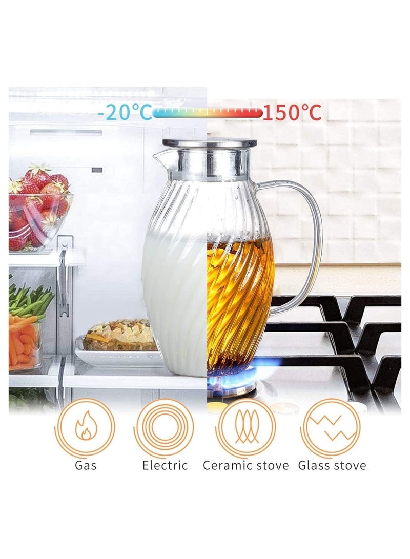 Glass Water Pitcher, 1.5 Liters Pitcher With Hummingbird Shape and Tight Stainless Steel Lid, Carafe Long Comfortble Handle, Good Beverage for Homemade Juice & Iced Tea - Image 5