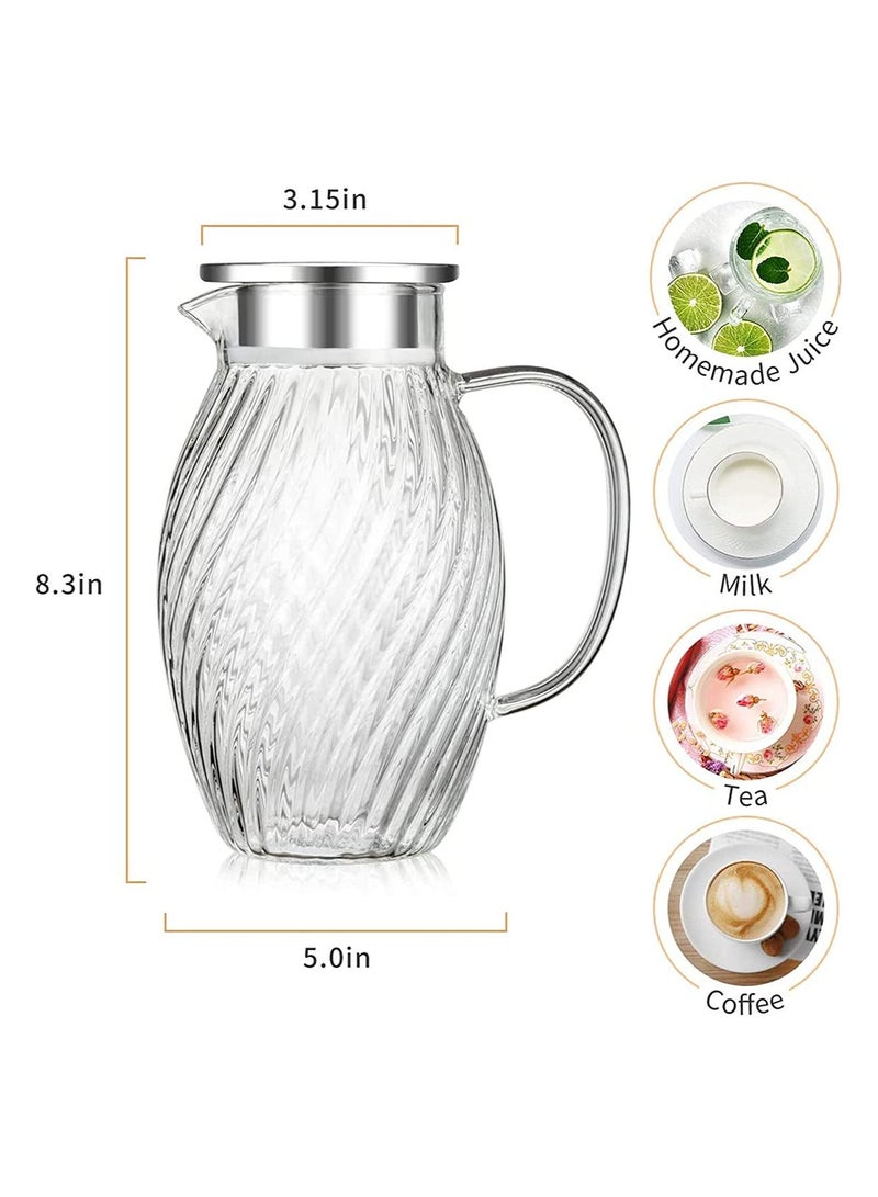 Glass Water Pitcher, 1.5 Liters Pitcher With Hummingbird Shape and Tight Stainless Steel Lid, Carafe Long Comfortble Handle, Good Beverage for Homemade Juice & Iced Tea - Image 2