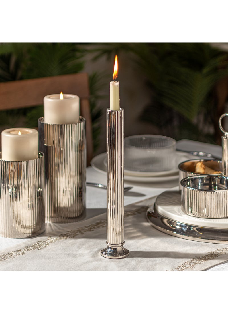 Homez - Mawaddah silver stainless steel taper candles holder Mawaddah collection 5*5*26 cm - Image 1