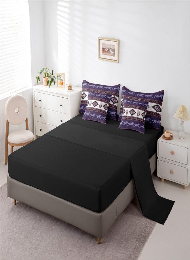Castle Fairy Boho Aztec Kids 7 Pieces Comforter Set Queen Size,Southwest Native Tribal Exotic Reversible Quilt Set,American Ethnic Purple Horse Bedding Set with Comforter,Sheet,Pillowcase - Image 4