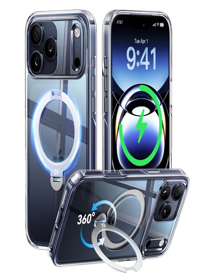 جراب CASEKOO الشفاف المصمم لهاتف iPhone 17 Pro مع حامل مغناطيسي يدور 360 درجة [مناسب لـ MagSafe] [حماية عسكرية 17 قدمًا] جراب نحيف مصقول لهاتف iPhone 17 Pro مع حامل 6.3 بوصة، شفاف - Image 1