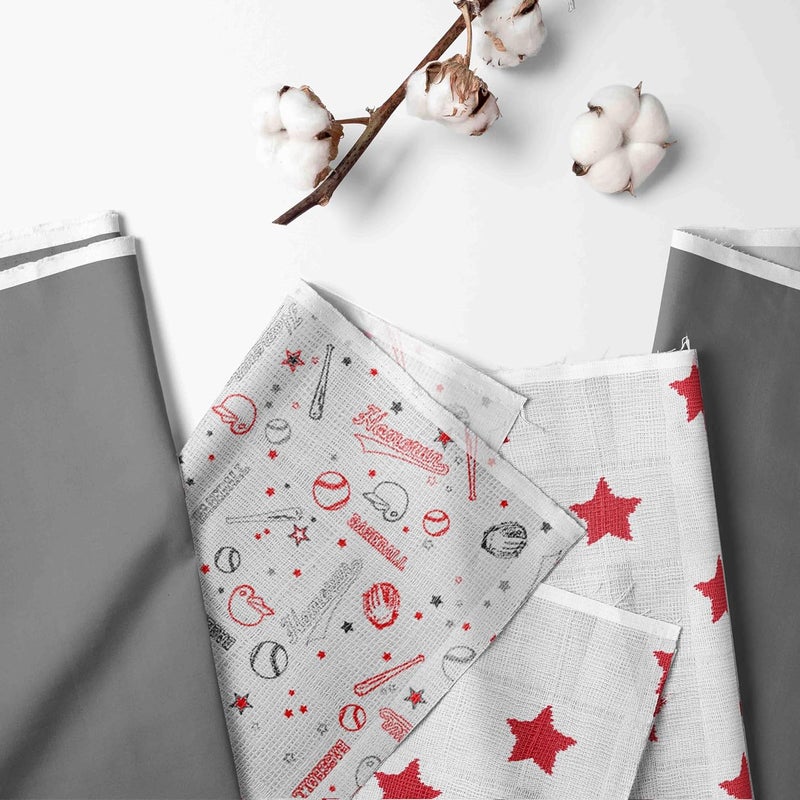 Bacati غطاء وسادة تغيير مزين بموسلين باكاتي بيسبول أحمر ورمادي - Image 2