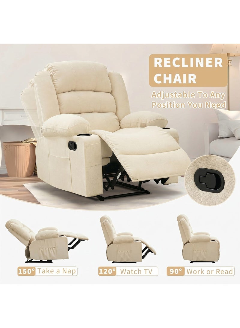 M-Smart Fixed Recliner Chair for Living Room - Ergonomic Lazy Boy Chair with Dual Cup Holder & Side Pocket for Long Seating, Reading, Watching TV and Napping, 100x86x89cm - Beige - Image 4