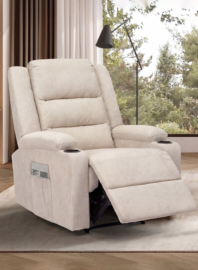 M-Smart Fixed Recliner Chair for Living Room - Ergonomic Lazy Boy Chair with Dual Cup Holder & Side Pocket for Long Seating, Reading, Watching TV and Napping, 100x86x89cm - Beige - Image 2