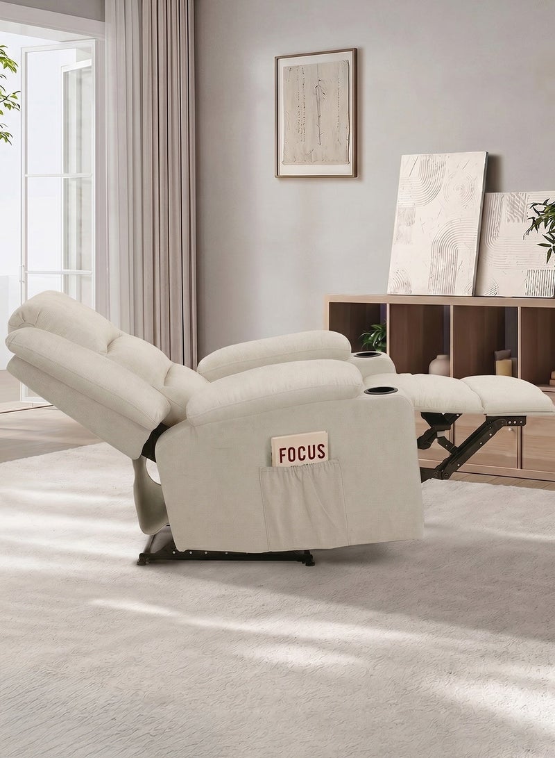 M-Smart Fixed Recliner Chair for Living Room - Ergonomic Lazy Boy Chair with Dual Cup Holder & Side Pocket for Long Seating, Reading, Watching TV and Napping, 100x86x89cm - Beige - Image 3