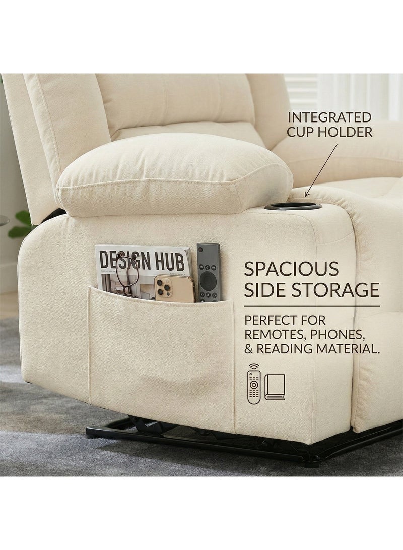 M-Smart Fixed Recliner Chair for Living Room - Ergonomic Lazy Boy Chair with Dual Cup Holder & Side Pocket for Long Seating, Reading, Watching TV and Napping, 100x86x89cm - Beige - Image 5
