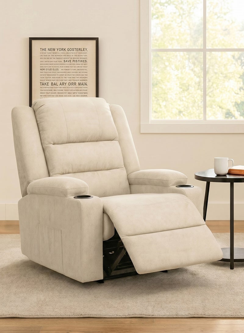 M-Smart Fixed Recliner Chair for Living Room - Ergonomic Lazy Boy Chair with Dual Cup Holder & Side Pocket for Long Seating, Reading, Watching TV and Napping, 100x86x89cm - Beige - Image 1