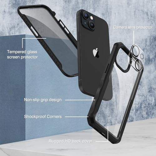 CENHUFO Privacy for iPhone 15 Plus Case, Full Body Phone Case with Built-in 9H Tempered Glass Privacy Screen Protector and Camera Lens Protector, Anti Peep Spy Shockproof Bumper Clear Cover -Black - Image 3