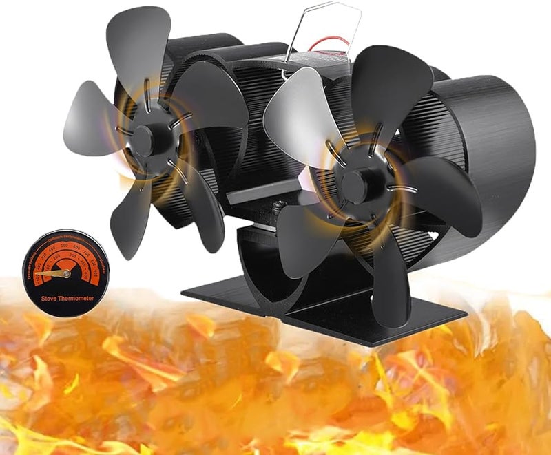 Black Dual Motor Heat Powered Stove Fan 10 Blades Quiet Non Electric Fireplace Fan - Image 2