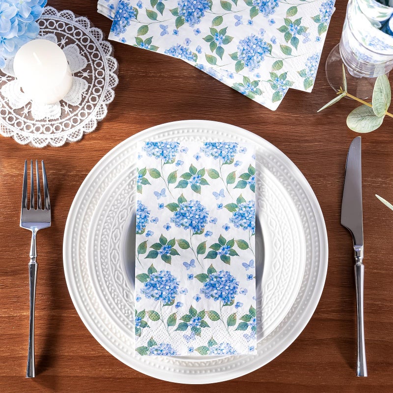 WRAPAHOLIC 25Pcs Floral Guest Napkins - 3-Ply Hydrangea Disposable Paper Napkins for Bridal and Baby Shower  Tea Party  Garden Party  Birthday Party - 4.3 x 7.9 In - Image 3
