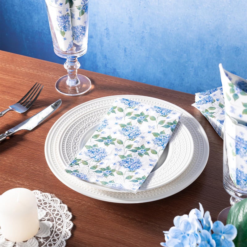WRAPAHOLIC 25Pcs Floral Guest Napkins - 3-Ply Hydrangea Disposable Paper Napkins for Bridal and Baby Shower  Tea Party  Garden Party  Birthday Party - 4.3 x 7.9 In - Image 4