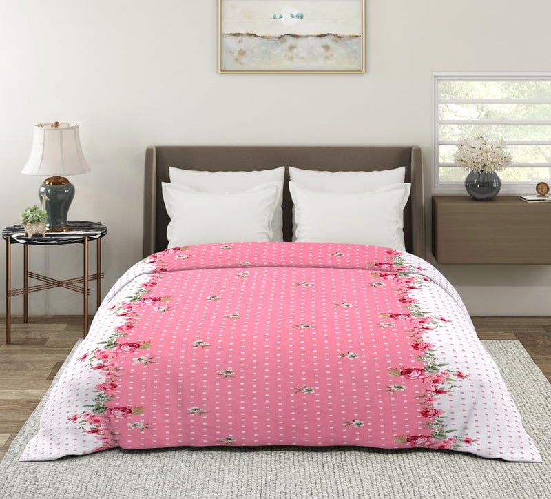 la' amour Super Premium Quilt Cover Double Bed with Zipper Blanket Cover/rajai Cover/Comforter Cover/Duvet Cover King Size Soft Cotton Breathable Skin Friendly Stuff 90x100 Inches, Pink & White - Image 3