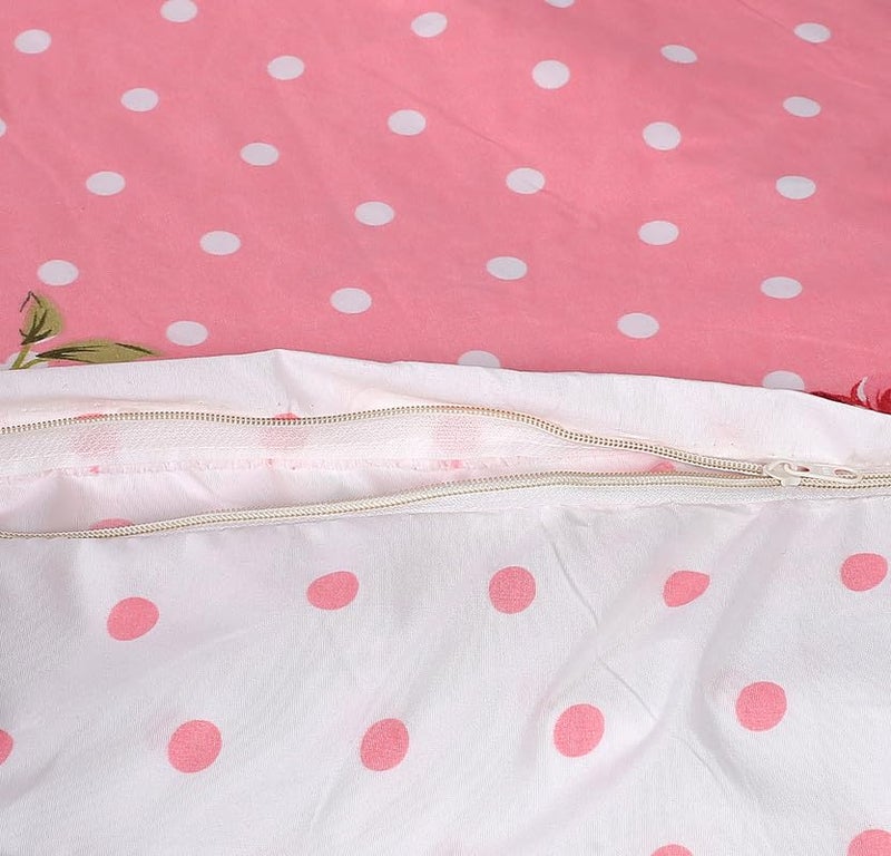 la' amour Super Premium Quilt Cover Double Bed with Zipper Blanket Cover/rajai Cover/Comforter Cover/Duvet Cover King Size Soft Cotton Breathable Skin Friendly Stuff 90x100 Inches, Pink & White - Image 2