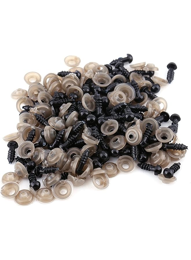 Walfront front 100Pcs Plastic Safety Eyes, Black Doll Eyes with Washer Doll DIY Accessories for Doll, Puppet and Plush Animal 6mm - Image 1