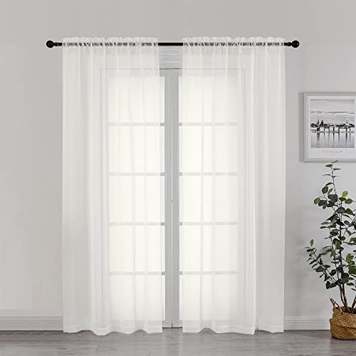 Chyhomenyc Sheer Curtains 72 Inch Length 2 Panels, Short Window Curtain Drapes Semi Transparent Voile Rod Pocket Curtains for Dining Bedroom Nursery Living Room, 42W x 72L inch, Ivory - Image 1