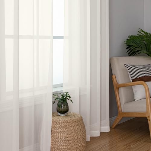 Chyhomenyc Sheer Curtains 72 Inch Length 2 Panels, Short Window Curtain Drapes Semi Transparent Voile Rod Pocket Curtains for Dining Bedroom Nursery Living Room, 42W x 72L inch, Ivory - Image 5