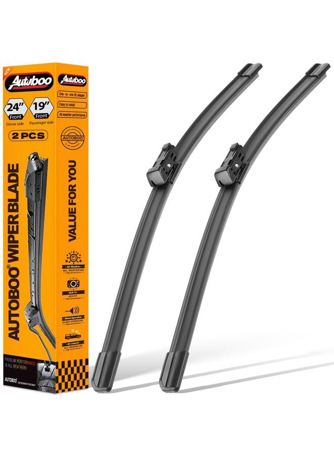 AUTOBOO OEM Windshield Wiper Blade Replacement for VW Volkswagen Jetta CC Passat 2011 2012 2013 2014 2015 2016 2017 2018 2019 -Original Factory Quality 24"+19" (Set of 2) Top Lock 16mm - Image 1