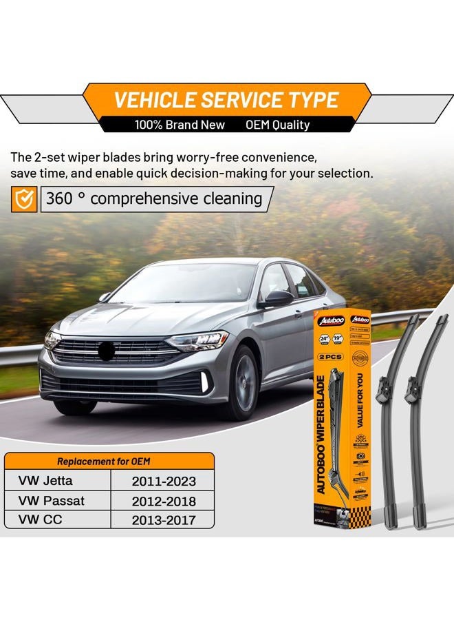 AUTOBOO OEM Windshield Wiper Blade Replacement for VW Volkswagen Jetta CC Passat 2011 2012 2013 2014 2015 2016 2017 2018 2019 -Original Factory Quality 24"+19" (Set of 2) Top Lock 16mm - Image 2