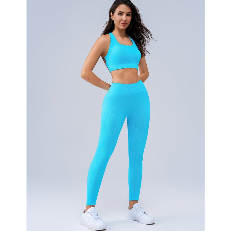 Seamless Yoga Fitness Set High Waist Sports Bra Pants Black  - Image 5