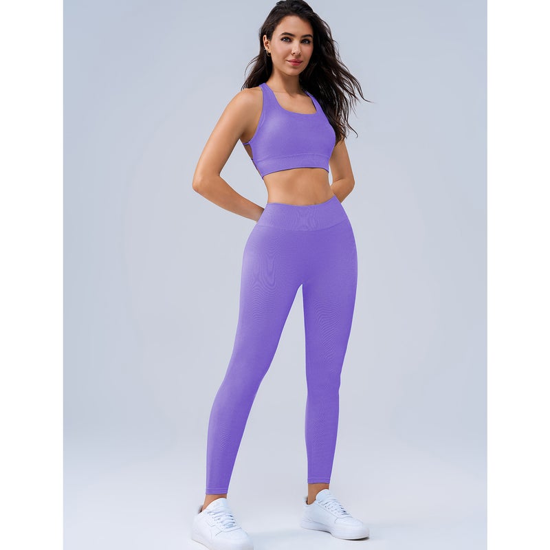 Seamless Yoga Fitness Set High Waist Sports Bra Pants Black  - Image 4