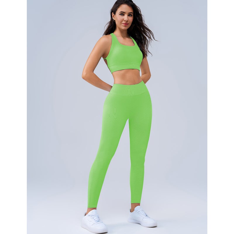 Seamless Yoga Fitness Set High Waist Sports Bra Pants Black  - Image 3