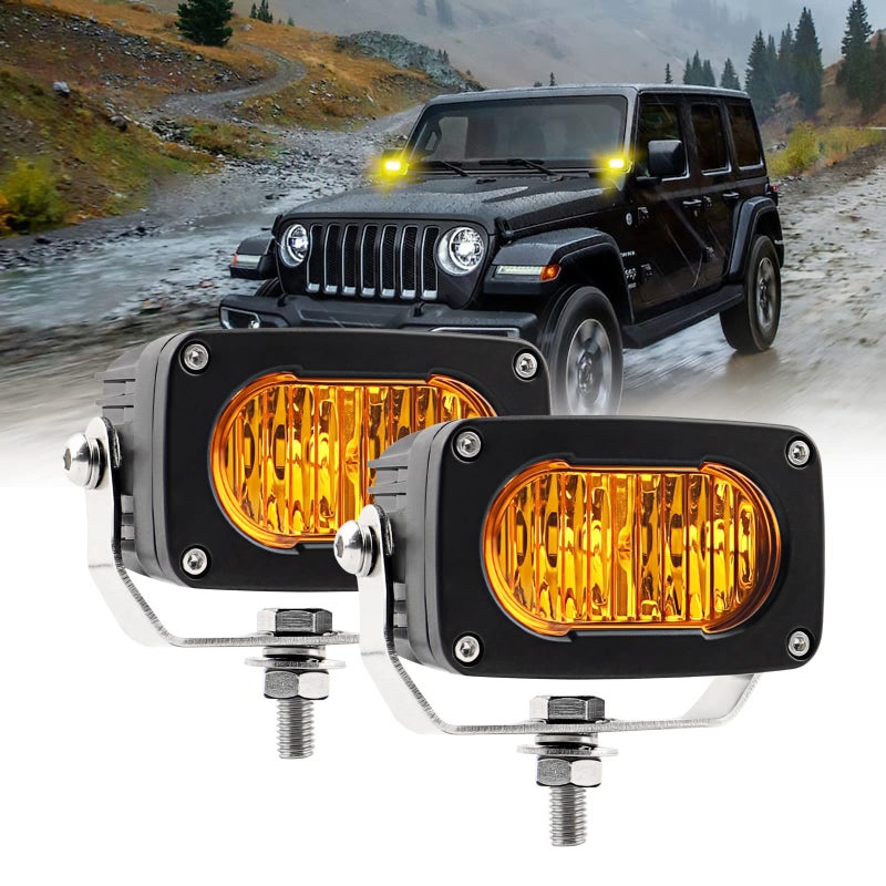 Amber LED Pods 3 Inch Fog Lights 50W IP68 Offroad Yellow Lights Compatible with Truck Motorcycle ATV UTV SUV Boat