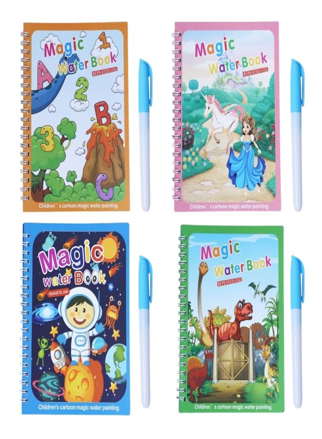 ZIGGY Magic Water Book for Kids |Reusable Educational Water Coloring Book with Pen | Drawing & Painting Activity Toy for Toddlers & Preschool Children (Pack of 4) - Image 1