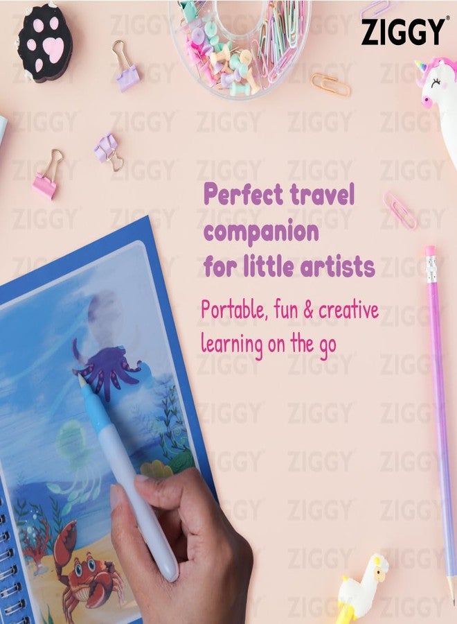 ZIGGY Magic Water Book for Kids |Reusable Educational Water Coloring Book with Pen | Drawing & Painting Activity Toy for Toddlers & Preschool Children (Pack of 4) - Image 3