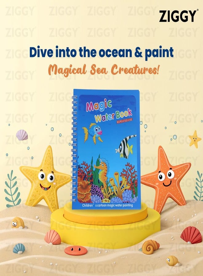 ZIGGY Magic Water Book for Kids |Reusable Educational Water Coloring Book with Pen | Drawing & Painting Activity Toy for Toddlers & Preschool Children (Pack of 4) - Image 4