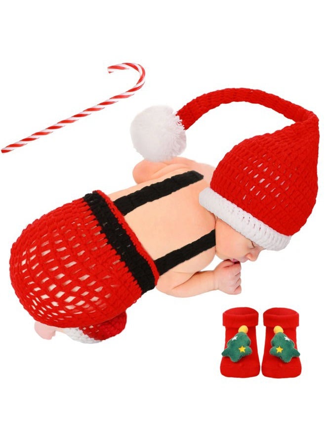 Vabean Christmas Newborn Photography Prop Baby Boy Girl Photo Newborn Cute Crochet Santa Claus Outfits Christmas Red Hat Photoshoot Costume 0-6 Months (Santa) - Image 1