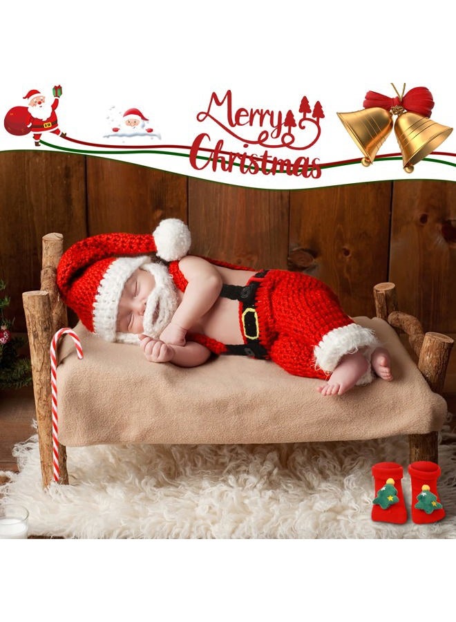 Vabean Christmas Newborn Photography Prop Baby Boy Girl Photo Newborn Cute Crochet Santa Claus Outfits Christmas Red Hat Photoshoot Costume 0-6 Months (Santa) - Image 2
