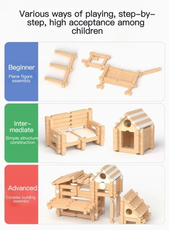 Paka Rabbit 330 PCS Montessori Wooden Building Blocks for Toddlers – 3 -IN-1 Educational Construction Toy Set for Kids, Enhances Imagination, Focus, Patience & Fine Motor Skills – STEM Learning Gift for Boys & Girls Ages 3+ - Image 3