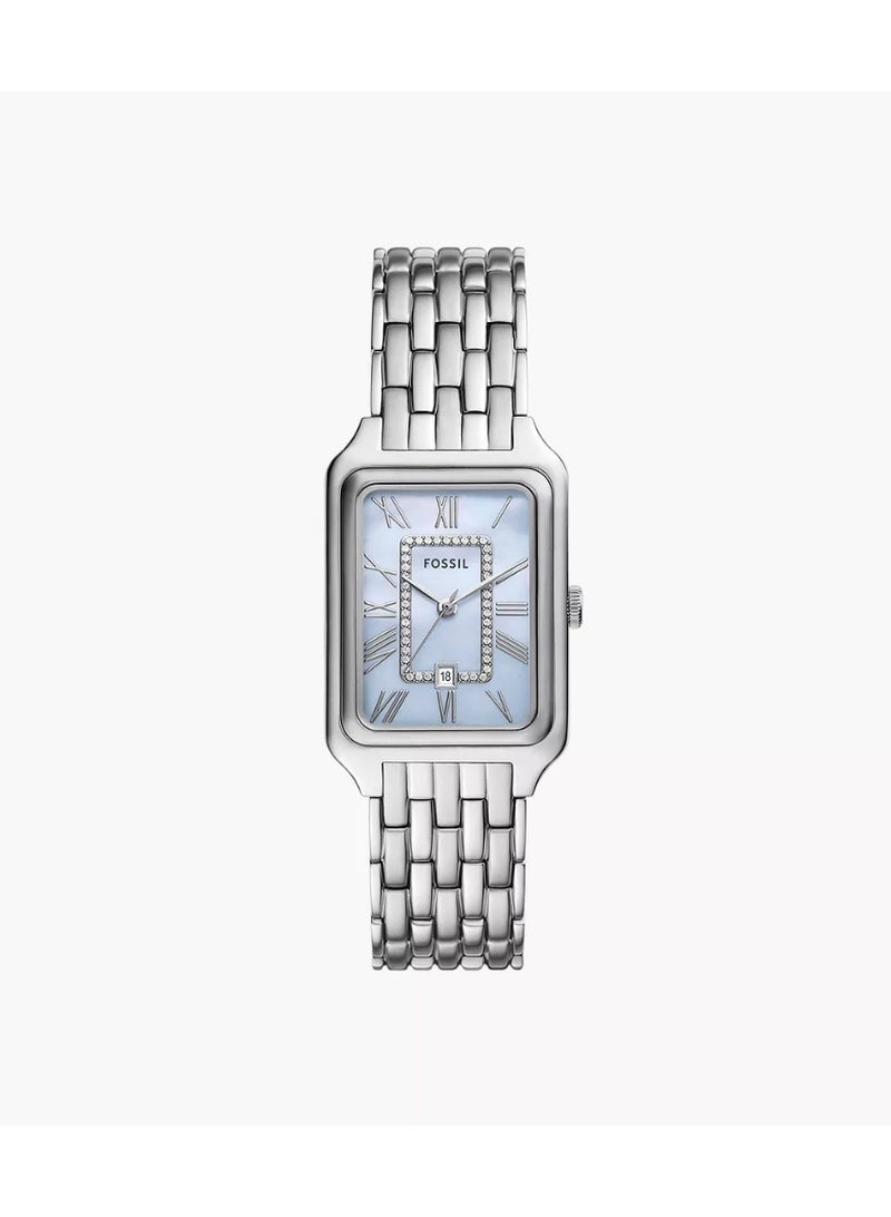 FOSSIL Women Fossil Raquel Quartz Stainless Steel Watch – Silver, Mother-of-Pearl Dial, Model ES5306 - Image 1