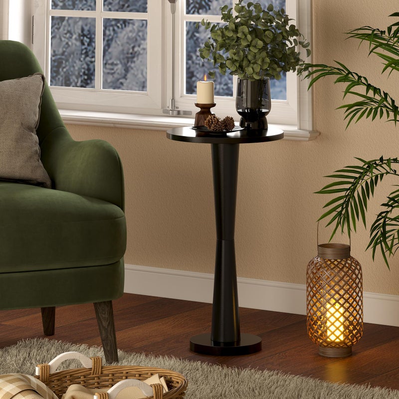 LAATOOREE Small Round Side Tables Set of 2, Wood Pedestal Drink Tables, Accent Coffee End Tables with Solid Wood Leg for Small Space, Living Room, Bedroom, Corner (2, Black) - Image 2