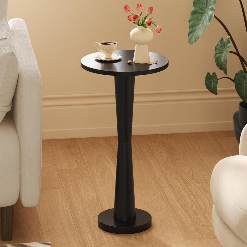 LAATOOREE Small Round Side Tables Set of 2, Wood Pedestal Drink Tables, Accent Coffee End Tables with Solid Wood Leg for Small Space, Living Room, Bedroom, Corner (2, Black) - Image 3