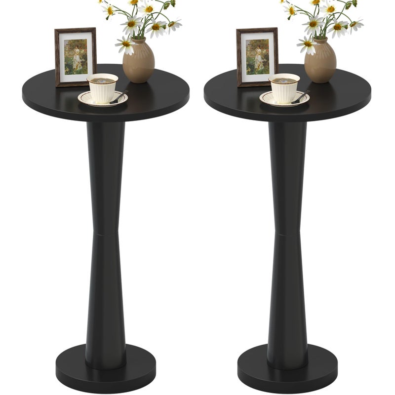 LAATOOREE Small Round Side Tables Set of 2, Wood Pedestal Drink Tables, Accent Coffee End Tables with Solid Wood Leg for Small Space, Living Room, Bedroom, Corner (2, Black) - Image 1