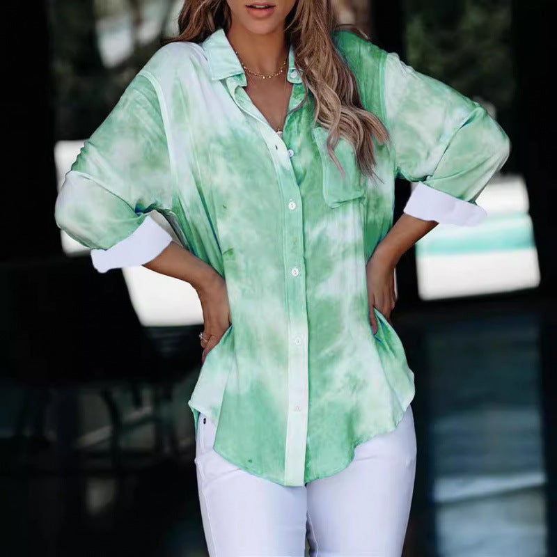 2024 New Women'S Fashion Gradient Color Printed Women'S Shirts Loose Long-Sleeved Tie-Dye Shirts For Women - Image 5