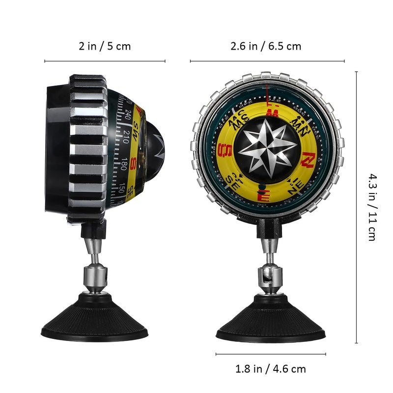 Yellow Car Compass with Suction Cup for Vehicle Boat Dashboard Navigation Outdoor Direction Guide - Image 3