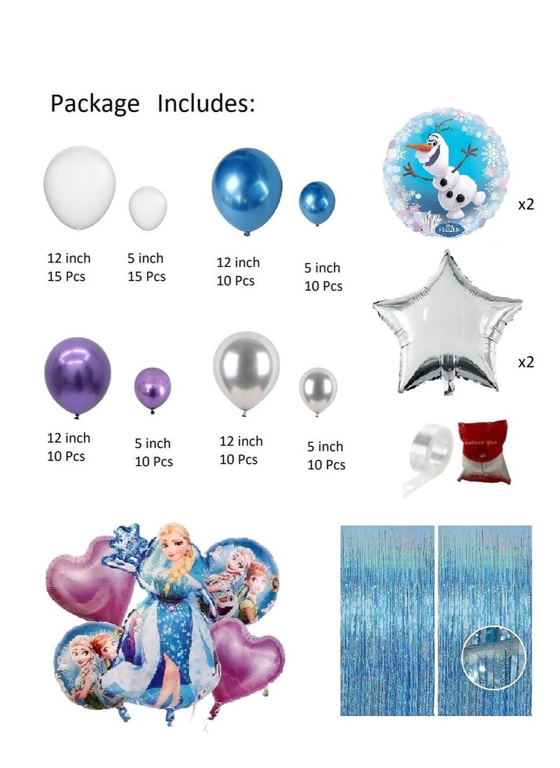 Boxwoods Frozen Birthday Party Balloon Garland Arch Kit with 2 Foil Fringe Curtains  - Image 2