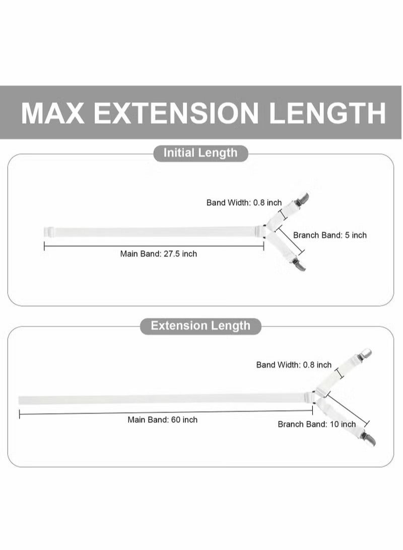 Bed Sheet Holder Straps, Adjustable Premium Fitted Suspenders with 6 Way Cross Elastic Bands and Corner Clips, for Bedding Mattress Fasteners(White) - Image 4