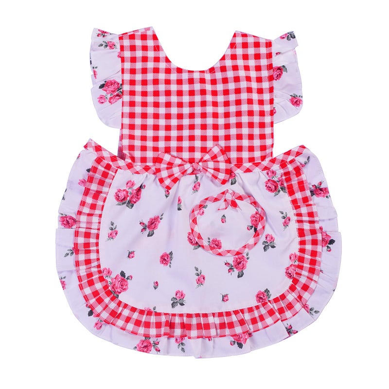 Love Potato Kids Aprons for Girls - Cute Gingham Apron with Pocket - Toddler Girl's Apron for Ages 1-3 Years (Red) - Image 1