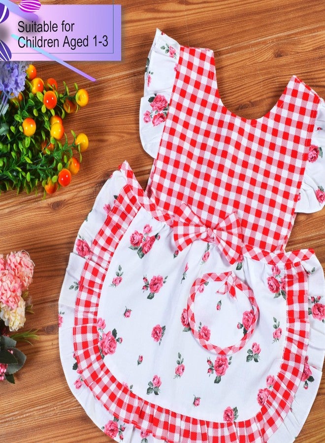 Love Potato Kids Aprons for Girls - Cute Gingham Apron with Pocket - Toddler Girl's Apron for Ages 1-3 Years (Red) - Image 2