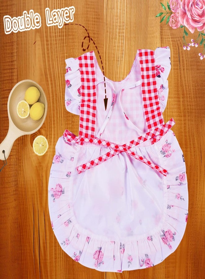 Love Potato Kids Aprons for Girls - Cute Gingham Apron with Pocket - Toddler Girl's Apron for Ages 1-3 Years (Red) - Image 3