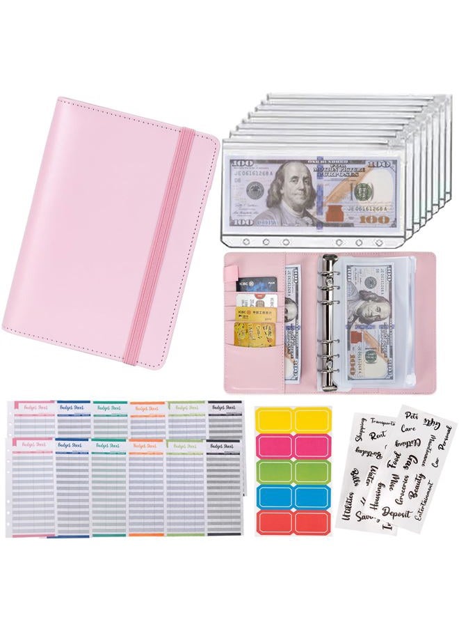 NICOOTH Budget Binder Cash Envelopes A6 Money Saving Binder with Zipper envelopes (A6 Pink) - Image 1