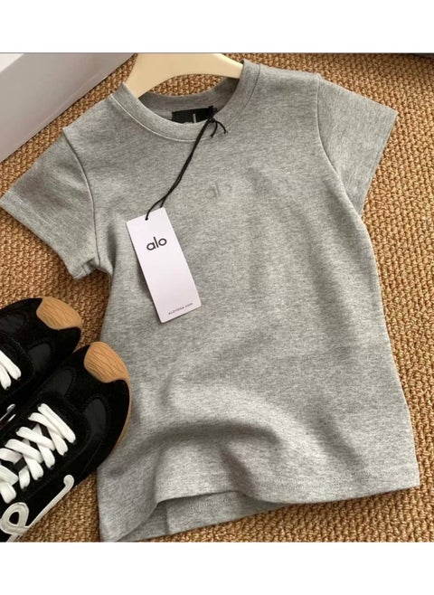 Alo Summer basic men's and women's slimming breathable cotton short-sleeved T-shirt