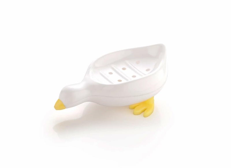 FLYMORE Duck-Shape Self Draining Soap Dish Holder, Easy Clean Soap Dish for Shower with Suction Cup Creative soap Box, for Bathroom, Kitchen, Bathtub, Wash basins (White,Plastic, Pack of 1) - Image 2