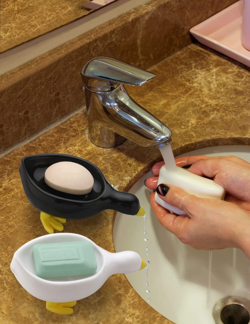 FLYMORE Duck-Shape Self Draining Soap Dish Holder, Easy Clean Soap Dish for Shower with Suction Cup Creative soap Box, for Bathroom, Kitchen, Bathtub, Wash basins (White,Plastic, Pack of 1) - Image 5