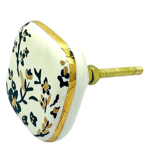 J P Hardware Ceramic Square Knobs Drawer Pulls for Cabinets and Home Kitchen (42mm, Gold Multicolour) - Pack of 4 (Ceramic Square Knob 4) - Image 2