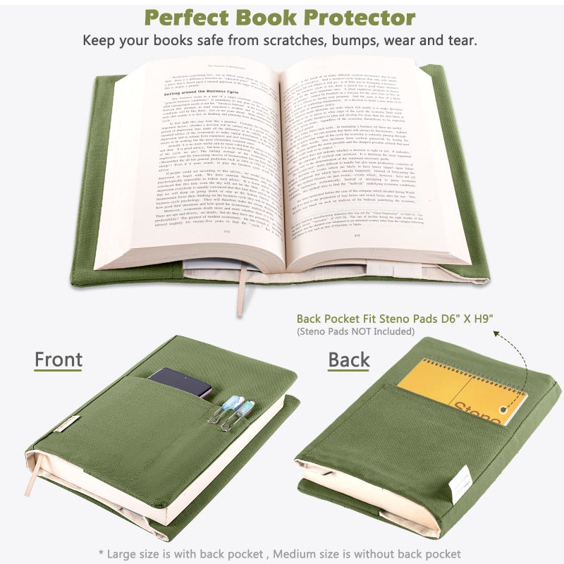 Aplufine Canvas Book Covers, Washable Book Protector, Book Cover for Paperback Novels, Adjustable Book Cover for Hardcover with Pockets for Pen, Soft Cover Books, Book Lovers Gifts - Image 2