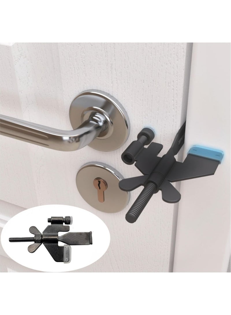 Duty Portable Door Lock - Stainless Steel Security Device for Enhanced Safety - Ideal for Home, Travel, Hotels, Apartments - Silicone Protector Caps Included (1, Black) - Image 1